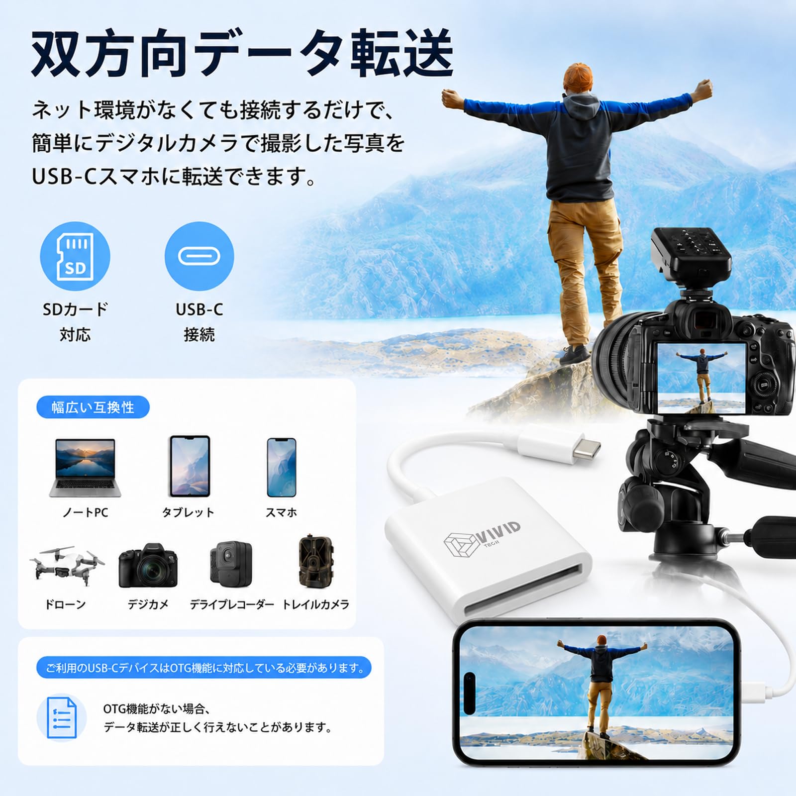 Amazon.co.jp: VIVID TECH タイプ C SD カードリーダー USB-C メモリー